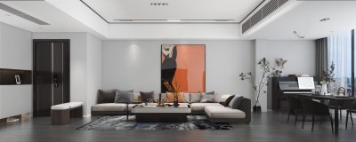 现代黑白灰客餐厅3D模型下载